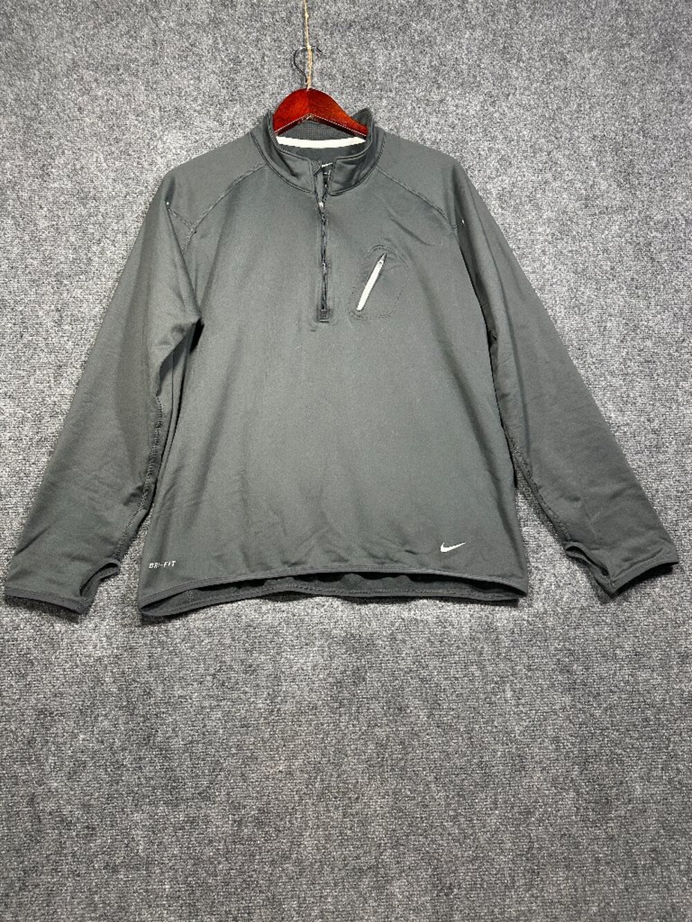 Nike Dri Fit Pullover Top Mens Large  1/4 Zip Fleece Lined Thumb Holes Running